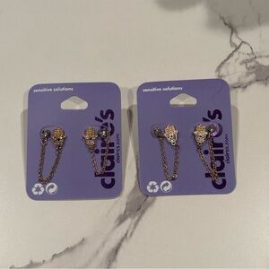 Lot of Claire's Gold Hamsa Chain Earrings with Crystal Accents